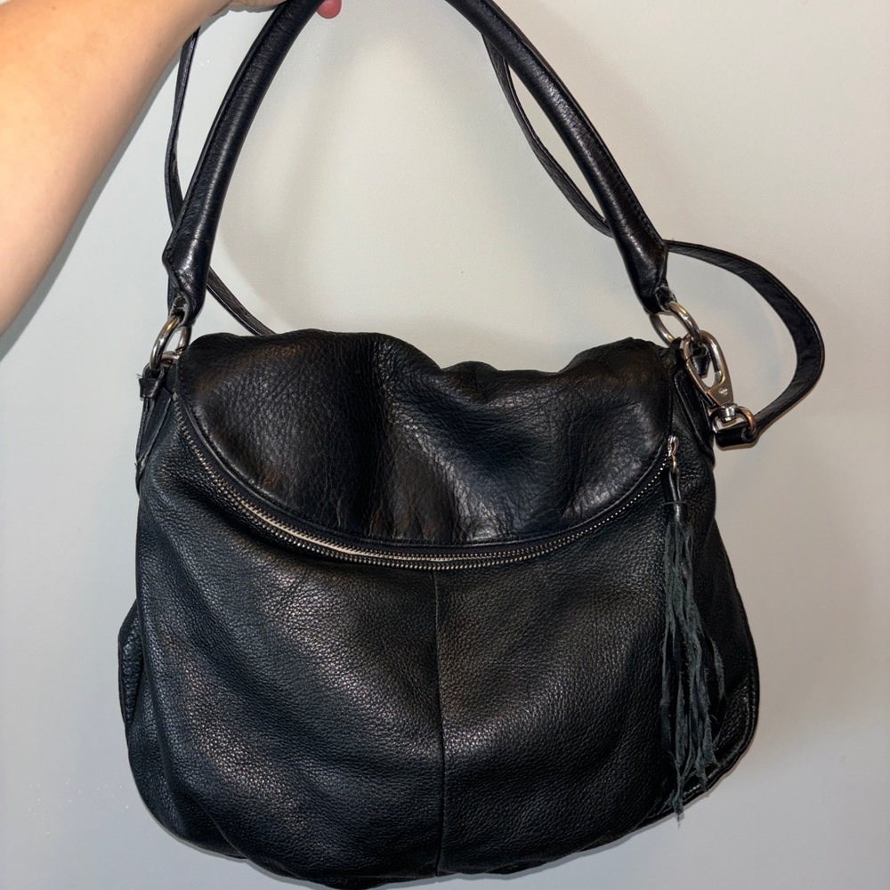 Black Leather Margot Hobo Shoulder Bag - Women